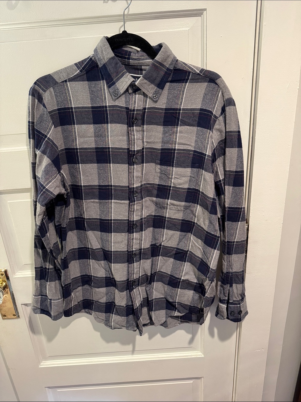 Club Room Gray and Navy Plaid Button-Down Shirt